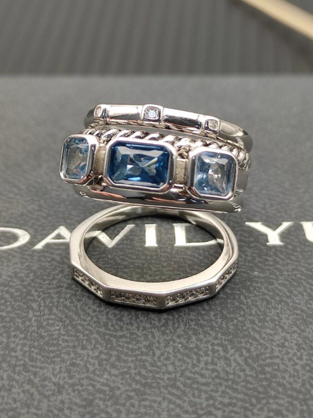 David Yurman 925 Silver Rings with Original Pouch Size 7